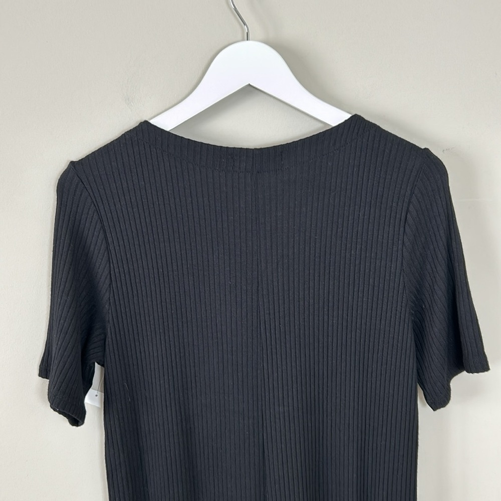 REFORMATION Camille Jumpsuit Ribbed Knit Button V Neck Black Stretch Sz L NEW - Picture 8 of 11
